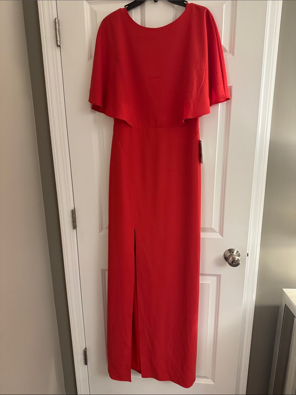 Halston Red Maxi Dress with Cape Detail